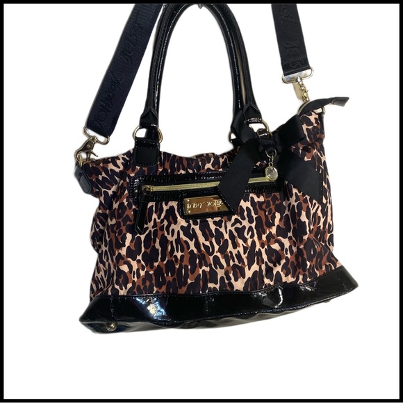 BETSEY JOHNSON LEOPARD PRINT BLACK PATENT LEATHER BAG - Picture 8 of 15